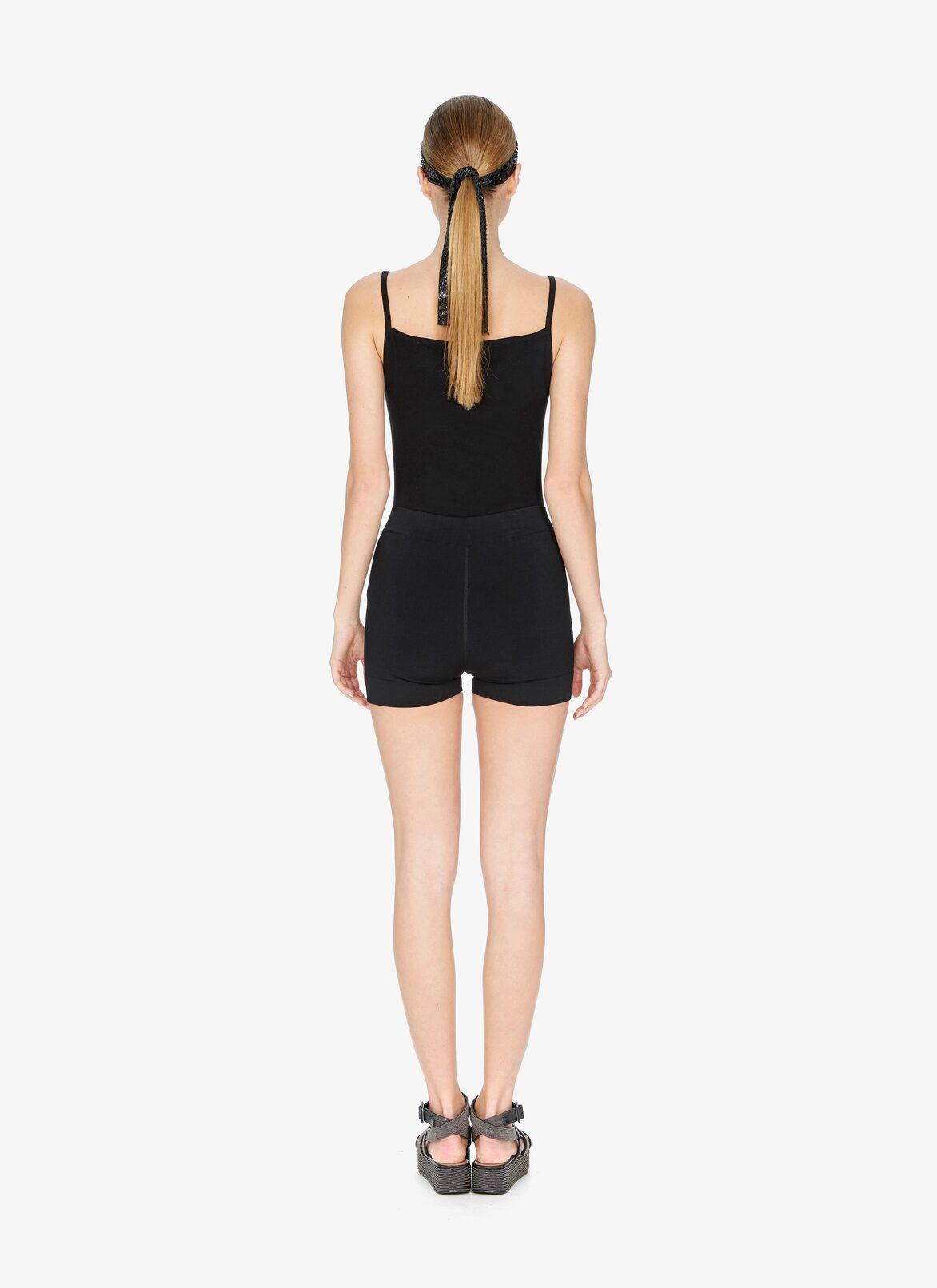 Ribbed Stretch-Knit Short  ALAÏA BLACK RIBBED STRETCH-KNIT SHORT
